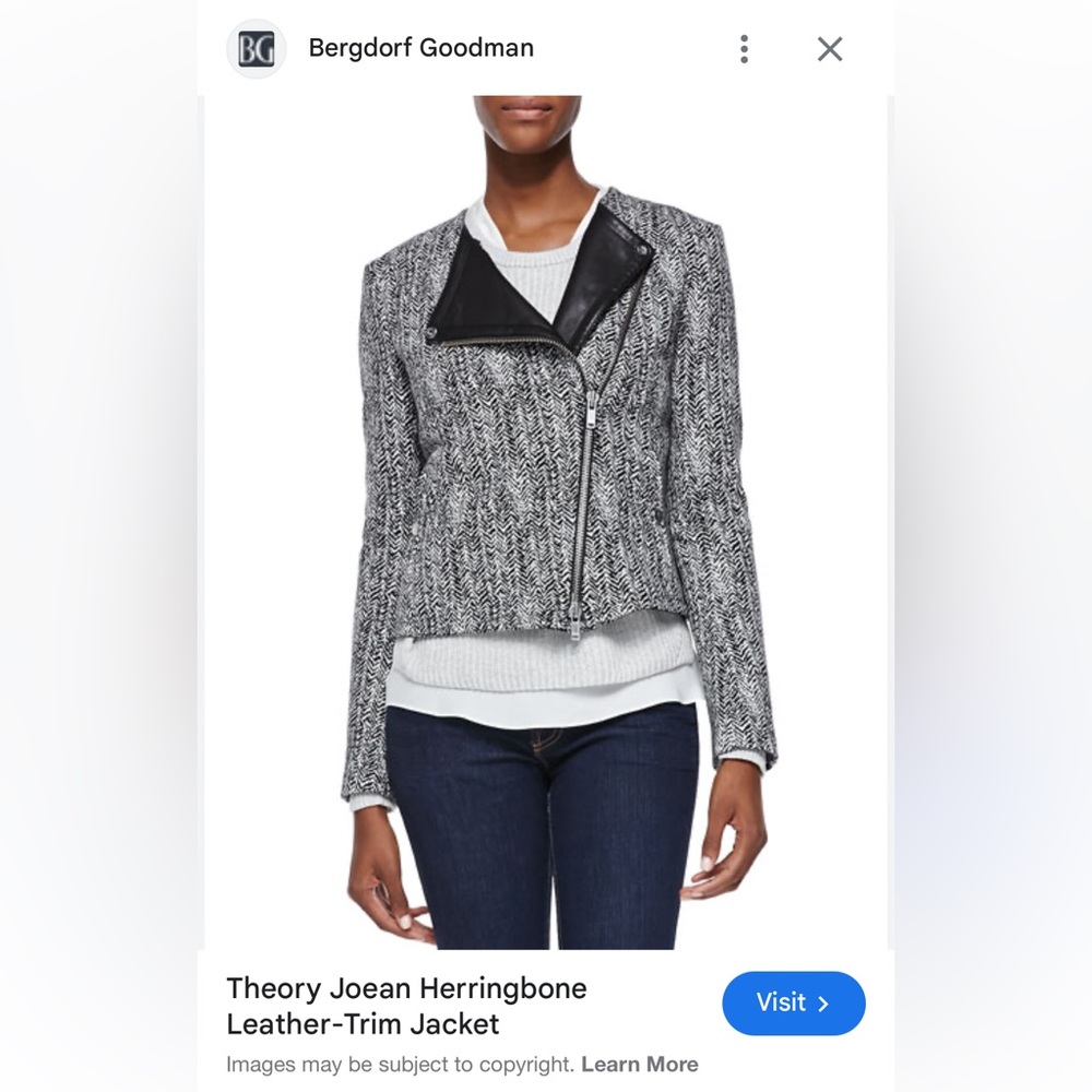 THEORY Joean Herringbone Leather Trim Jacket Size Small